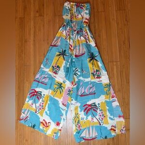 Tropical Print Strapless Jumpsuit